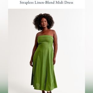 Abercrombie & Fitch Strapless Linen Blend MIDI Dress